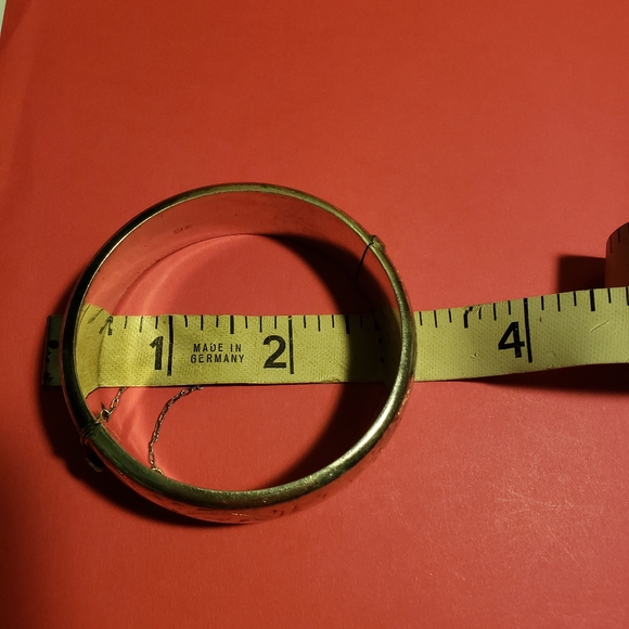 Vintage 925 Sterling Silver Etched Leaf Hinged Cuff Bracelet - Picture 5 of 8